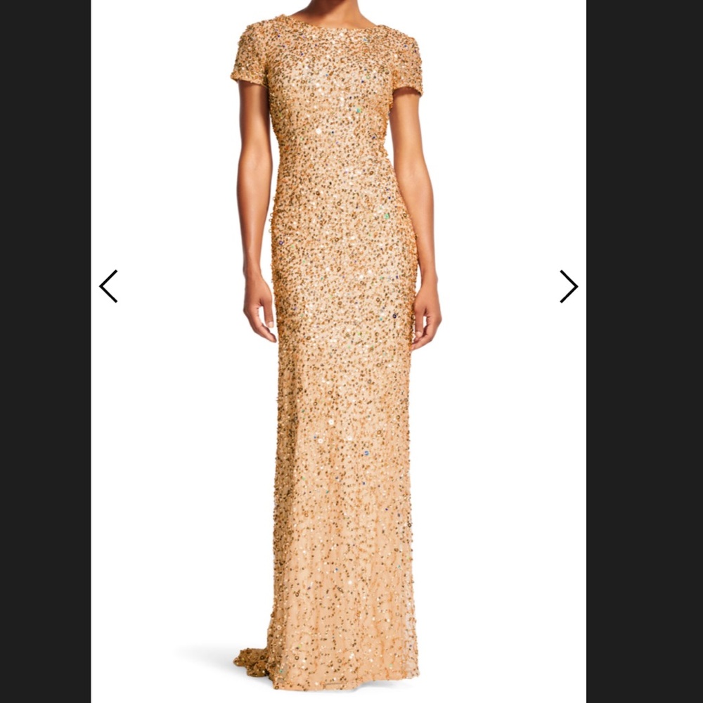 ADRIANNA PAPELL GOLD SEQUIN DRESS